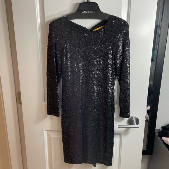 Size 10 Alice + Olivia black sequin dress with mesh back - Picture 3 of 7